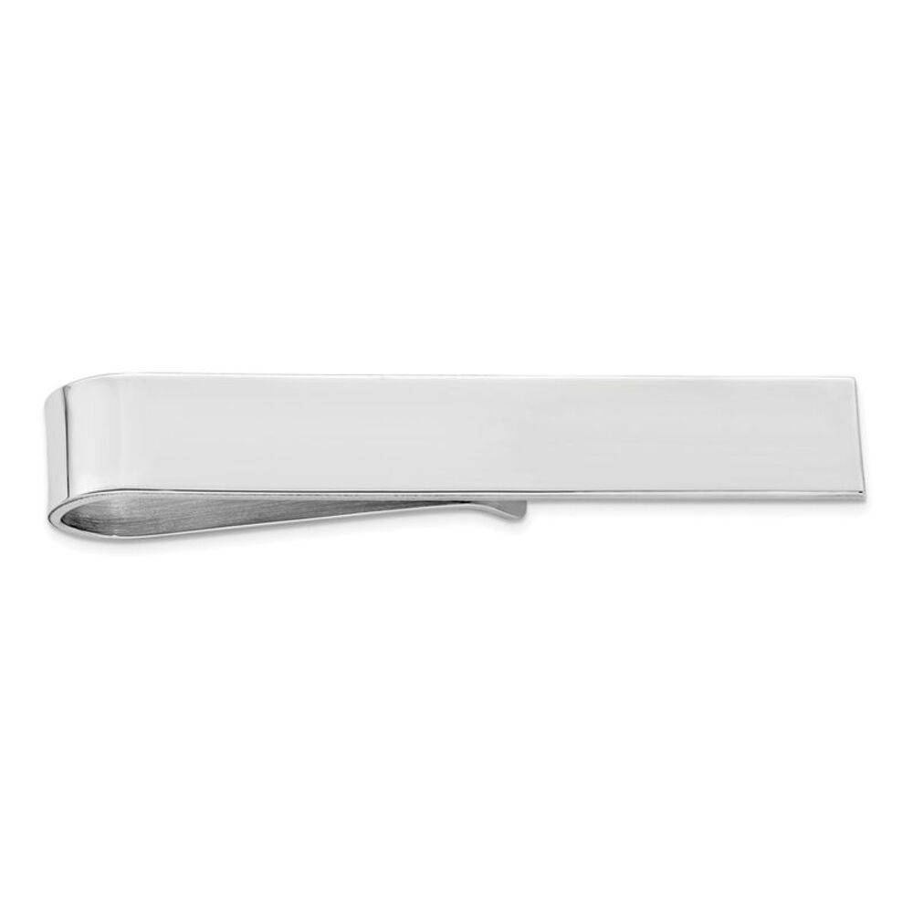 Rhodium Plated Sterling Silver Polished Tie Bar, 8 x 52mm